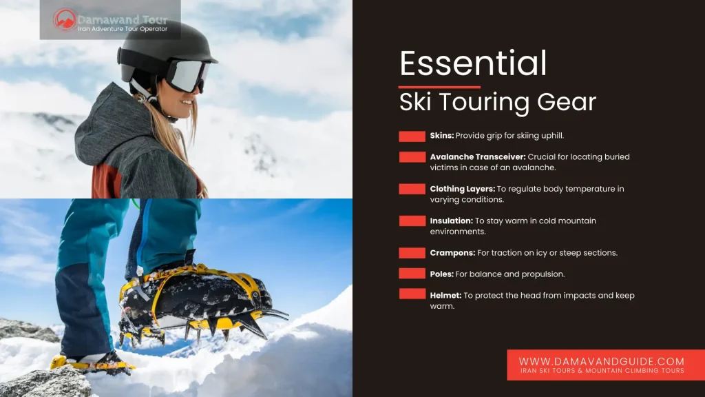 What are the essential ski tour gear for skiing Mount Damavand?
